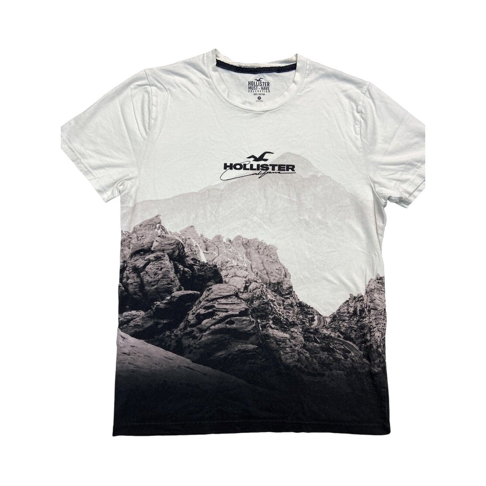 Hollister Shirt Mens M White Mountain Graphic California Crewneck Tee Cotton